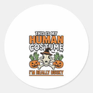 Sticker Rond Costume Humain Husky Drôle T-Shirt Halloween Chien