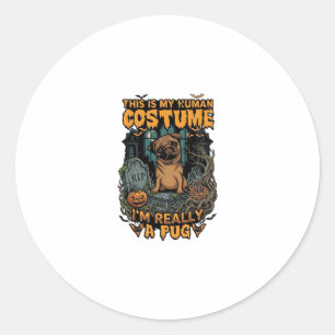 Sticker Rond Costume Humain Pug Halloween Citrouille Pierre Tom