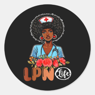 Sticker Rond Costume Lpn Life Infirmière Fière Noire Mois A