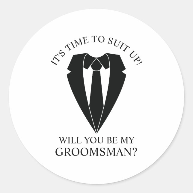 Sticker Rond Costume Mariage noir et Cravate Groomsman Proposit (Devant)