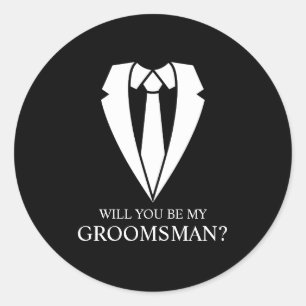 Sticker Rond Costume Mariage noir et Cravate Groomsman Proposit