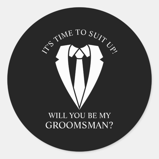 Sticker Rond Costume Mariage noir et Cravate Groomsman Proposit (Devant)