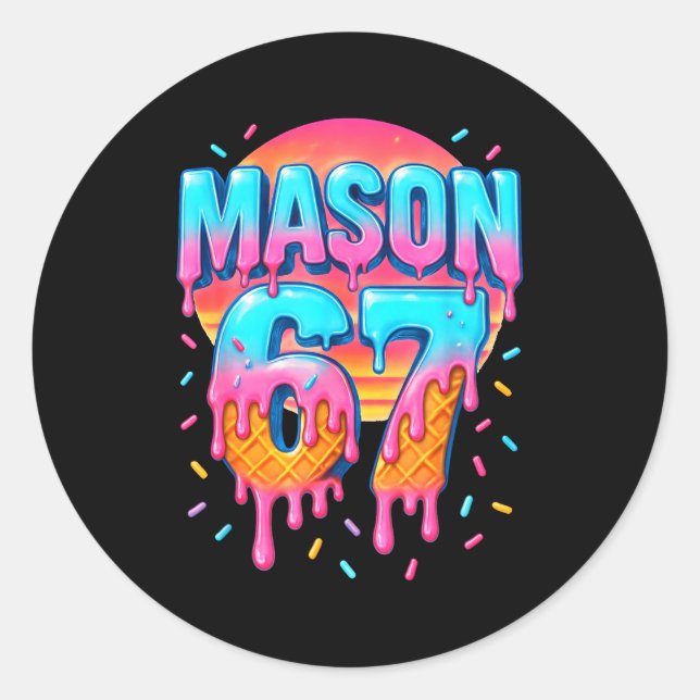 Sticker Rond Costume Mason 67 Glace Crème Baseball Drip 6 7 Mèm (Devant)