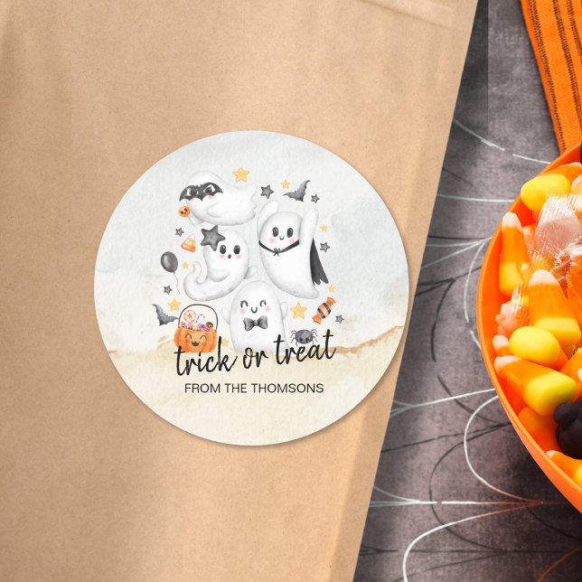 Sticker Rond Costume mignon Éffrayant Fantôme Citrouille Hallow (Créateur téléchargé)