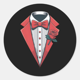 Sticker Rond Costume smoking rouge avec noeud papillon formel f