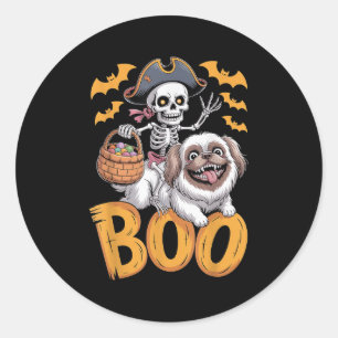 Sticker Rond Costume Soky Peke Sur Boo Pekingese Halloween