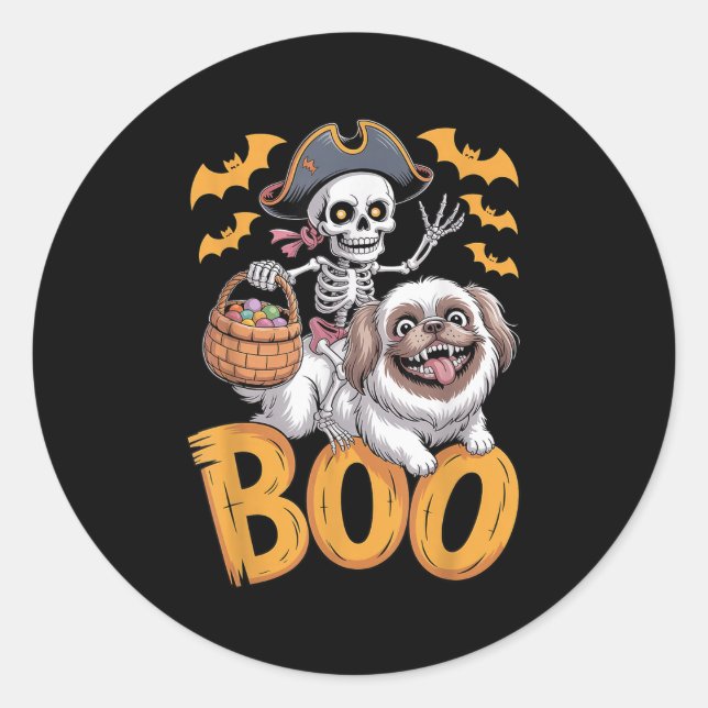Sticker Rond Costume Soky Peke Sur Boo Pekingese Halloween (Devant)