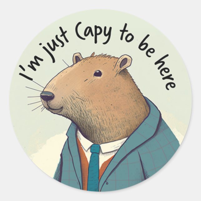 Sticker rond Costume Tweed Capybara adorable (Devant)