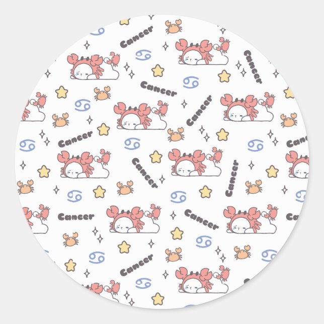 Sticker Rond Cosy Cancer Constellation Bunny & Crabe Zodiac (Devant)