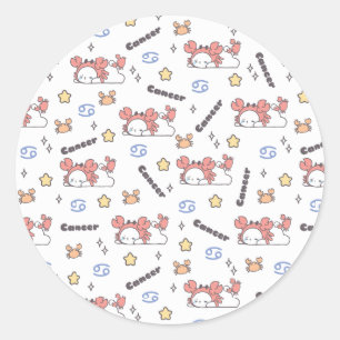 Sticker Rond Cosy Cancer Constellation Bunny & Crabe Zodiac