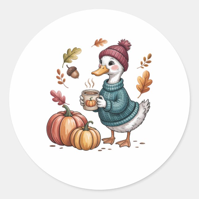 Sticker Rond Cosy Citrouille Café Goose Fall Art (Devant)