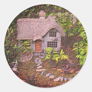 Sticker Rond Cosy Garden Cottage Nature Art
