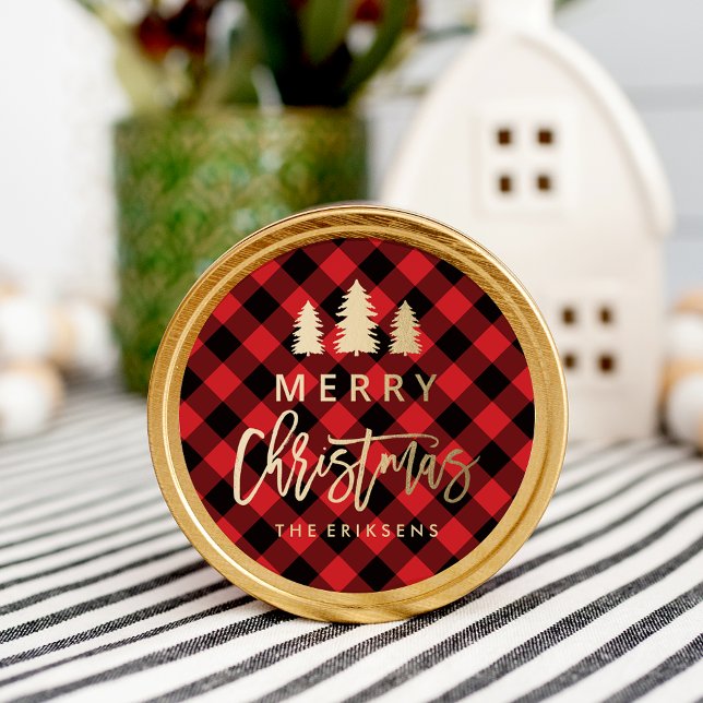 Sticker Rond Cosy Plaid | Plaid de bisons rouges et noirs (Créateur téléchargé)