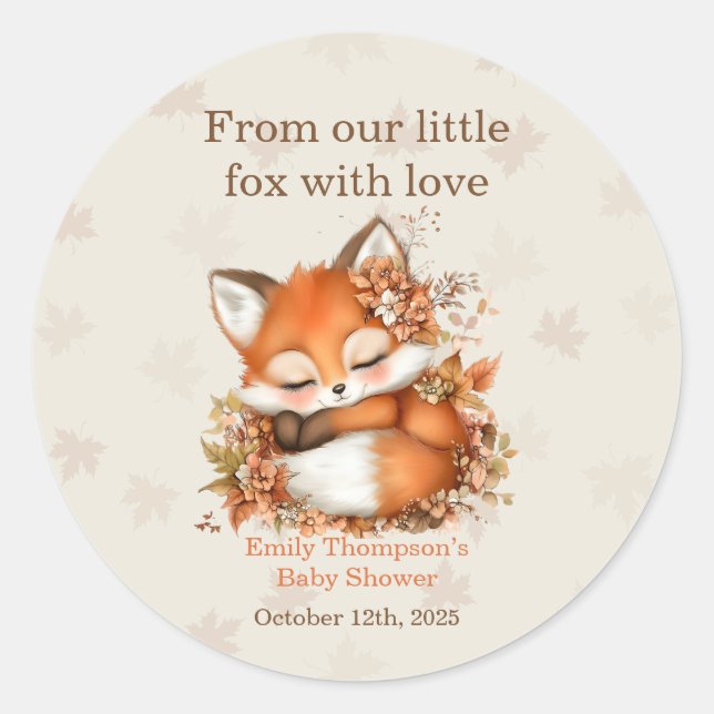 Sticker Rond Cosy Renard d'automne Baby shower Cosy Woodland Pa (Devant)