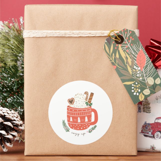Sticker Rond Cosy Up Hot Cocacao Mug Noël (vacances)