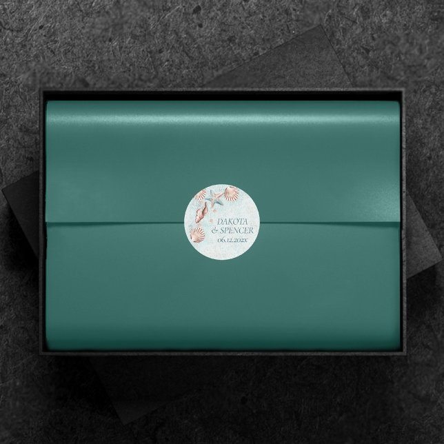 Sticker Rond Côté Chic | Soirée Vert sarcelle et récif de corai (Créateur téléchargé)