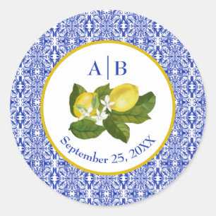 Sticker Rond Côte d'Amalfi I Citron Italien & Carreau Bleu Mong