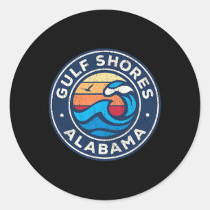 Sticker Rond Côte du Golfe Alabyma Al Vintage Vagues nautiques