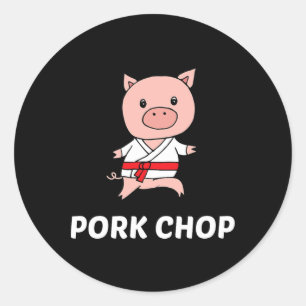 Sticker Rond Côtelette de porc - Pun de karaté de cochon drôle