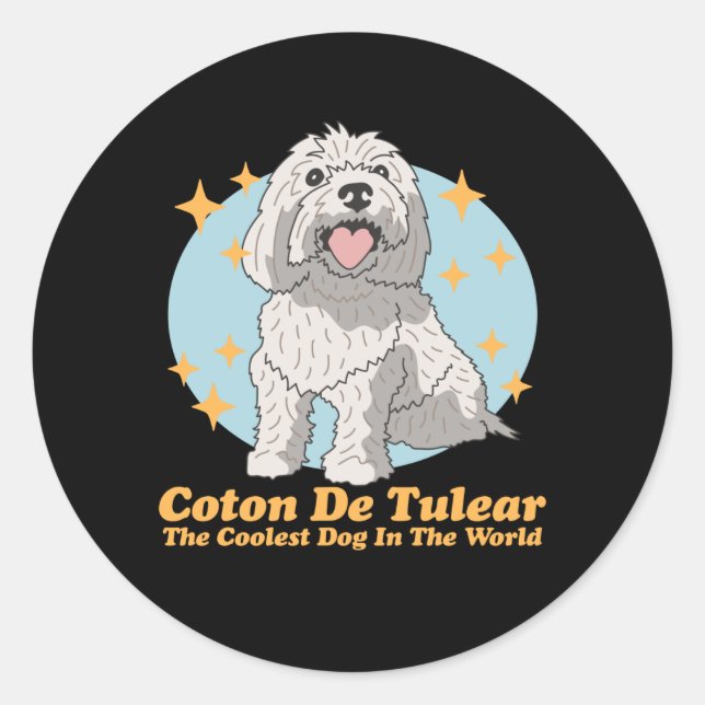Sticker Rond Coton de Tulear Coolest Chien | Coton de Tulears (Devant)
