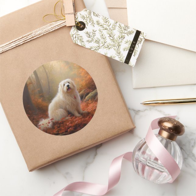 Sticker Rond Coton De Tulear en automne Leaves automne Inspire (Cadeaux)