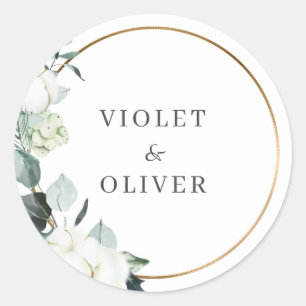Sticker Rond Coton d'Eucalyptus Mariage moderne blanc