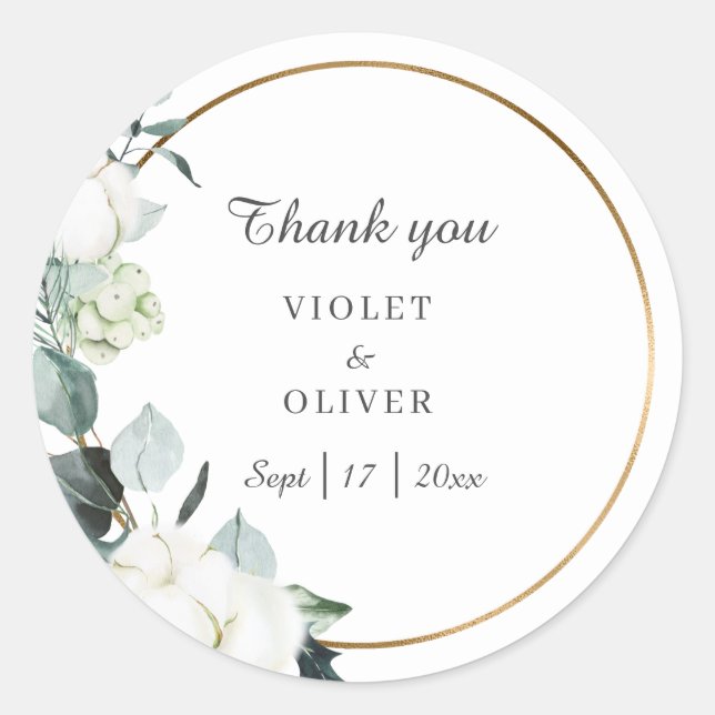 Sticker Rond Coton d'Eucalyptus | Merci moderne blanc (Devant)