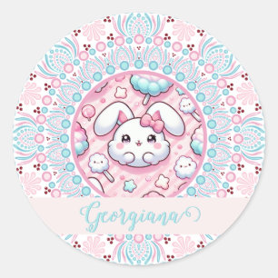 Sticker Rond Coton Personnalisé Candy Kawaii Bunny Dot Mandala