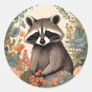 Sticker Rond Cottagecore Cute Raccoon