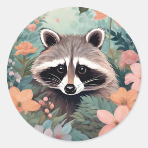Sticker Rond Cottagecore Cute Raccoon