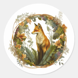 Sticker Rond Cottagecore Fox Vintage