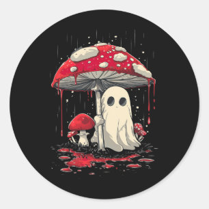 Sticker Rond Cottagecore Halloween Chemise Fantôme Champignons 