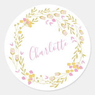 Sticker Rond Cottagecore Pink Green Dainty Nom de la couronne f