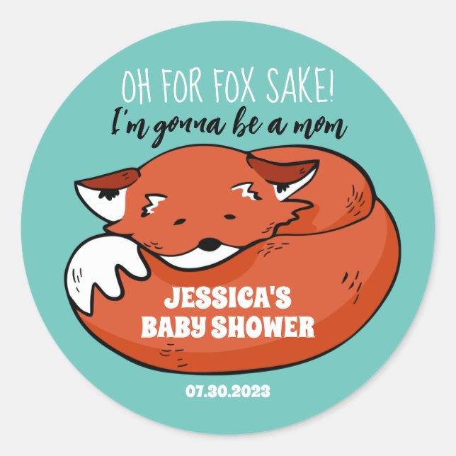 Sticker Rond Couchage de Fox mignon pour le Baby shower de Sake (Devant)
