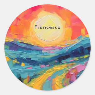 Sticker Rond Coucher de soleil Abstrait sur le terrain