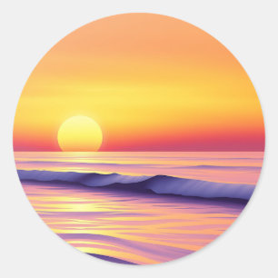 Sticker Rond Coucher de soleil Abstrait sur un océan paisible