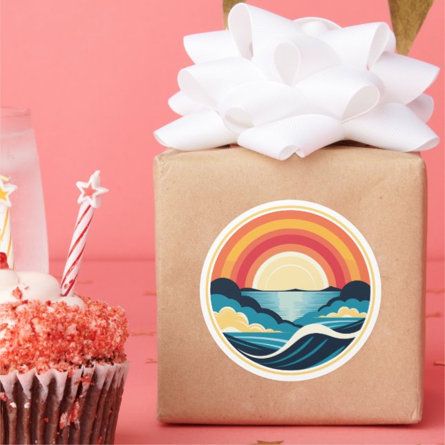 Sticker Rond Coucher de soleil Art déco zen sur l'eau (Fête)