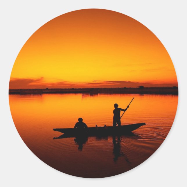 Sticker Rond Coucher de soleil, bateau d'aviron Silhouette-1649 (Devant)