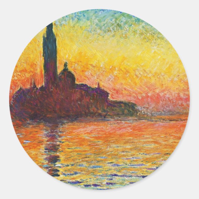 Sticker Rond Coucher De Soleil Claude Monet À Venise Art Impres (Devant)