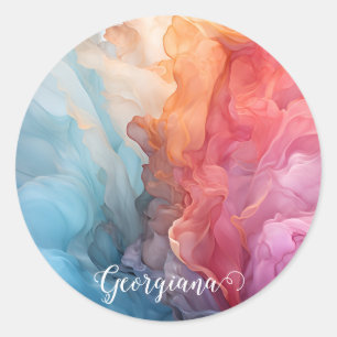 Sticker Rond Coucher de soleil coloré personnalisé sur encre d'