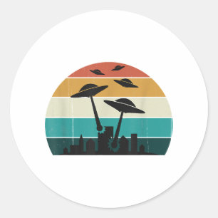 Sticker Rond Coucher de soleil d'attaque UFO rétro - Sauc volan