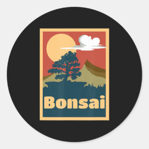 Sticker Rond Coucher de soleil de bonsaï japonais -cadeau de bo