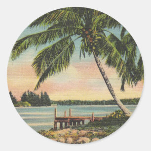 Sticker Rond Coucher de soleil de brise tropicale vintage de co