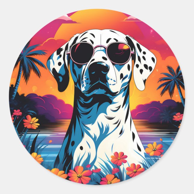 Sticker Rond Coucher de soleil de chien dalmate (Devant)