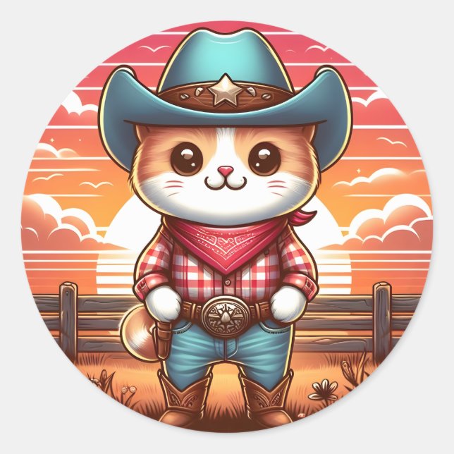 Sticker Rond coucher de soleil de cow-boy (Devant)
