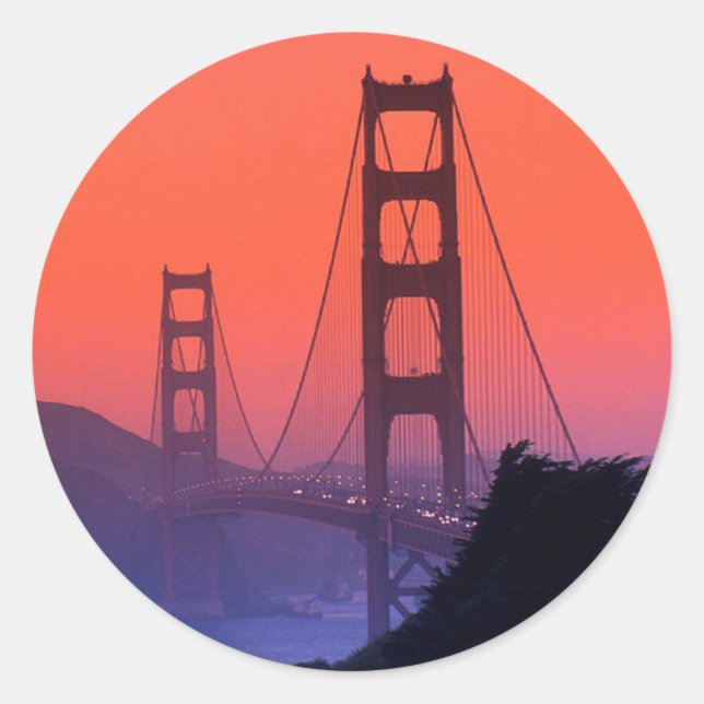Sticker Rond Coucher de soleil de Golden Gate (Devant)