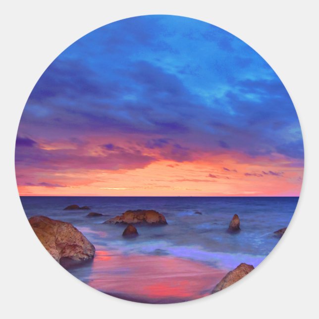 Sticker Rond Coucher de soleil de la mer tropicale (Devant)