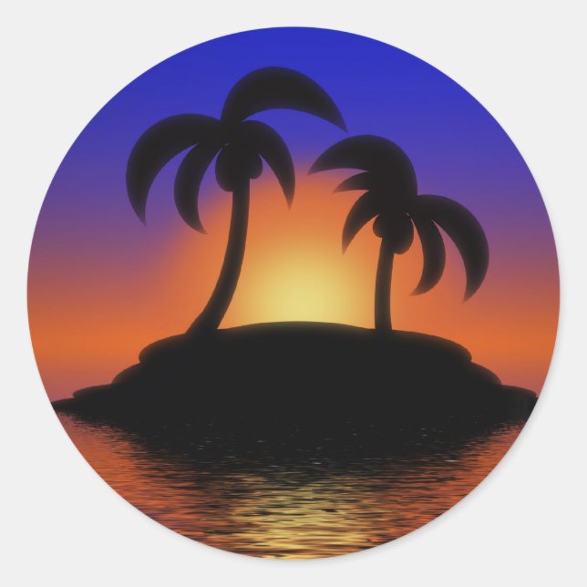 Sticker Rond Coucher de soleil de palmier (Devant)