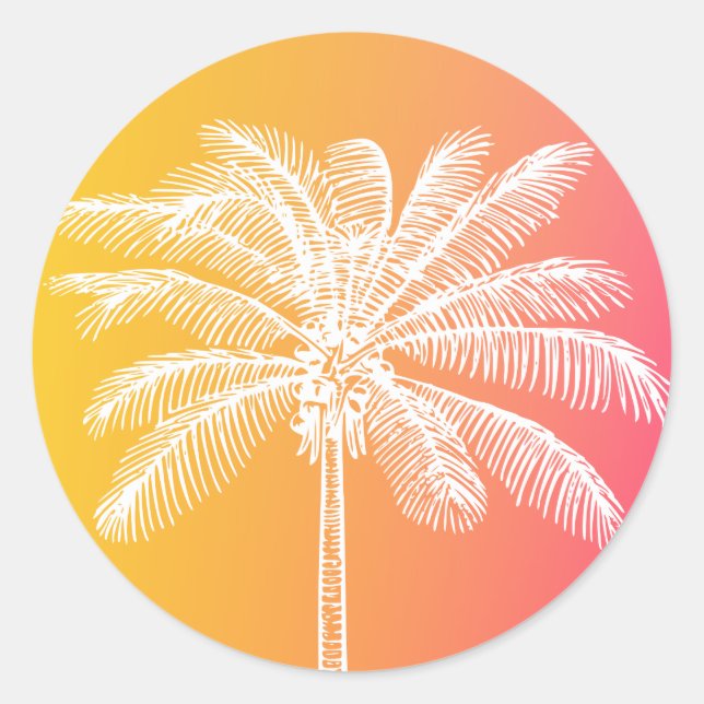 Sticker Rond Coucher de soleil de palmier blanc tropical (Devant)