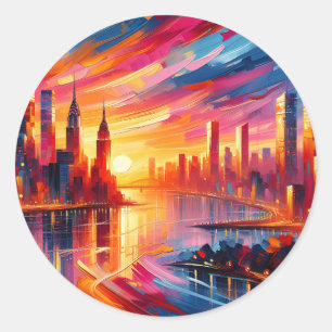 STICKER ROND COUCHER DE SOLEIL DE VILLE